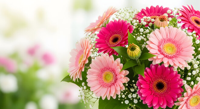 Beautiful bouquet of colorful pink and red gerbera daisy flowers