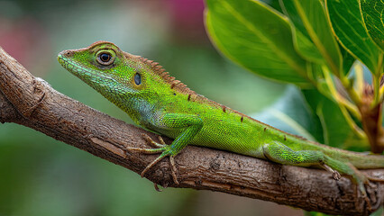 Fototapeta premium green lizard on a branch