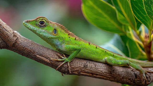green lizard on a branch