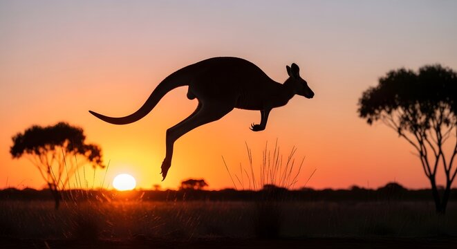 Majestic kangaroo silhouette at sunset an australian outback scene