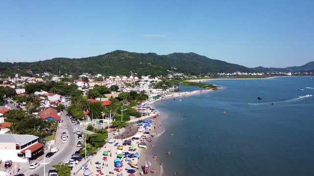 Aerial images of Ponta das Canas in Florianopolis on a beautiful sunny day