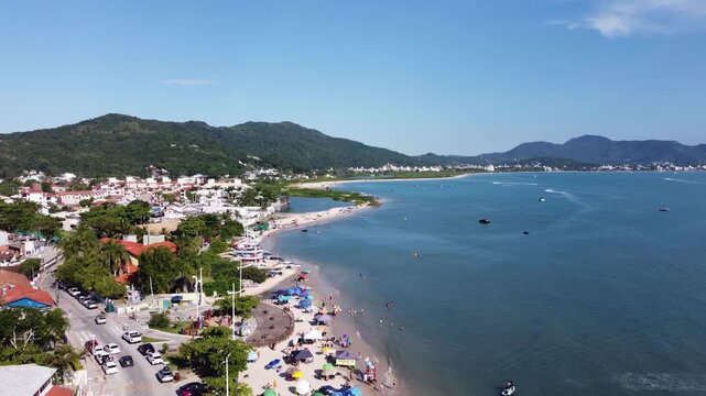 Aerial images of Ponta das Canas in Florianopolis on a beautiful sunny day