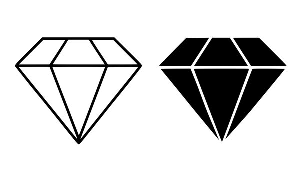 Minimalist diamond icon, in outline and silhouette design, isolated on transparent background
