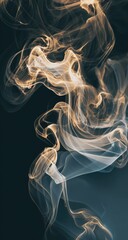 Fototapeta premium Abstract swirling smoke, light gold and white, dark background