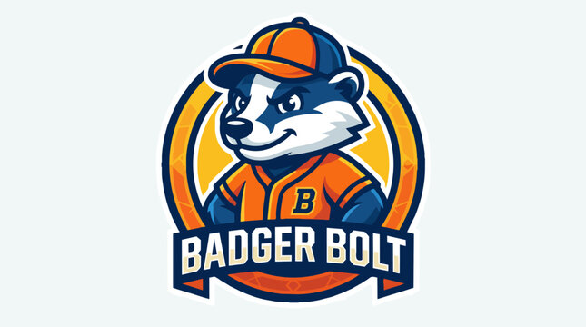 Cartoon badger wearing baseball uniform.