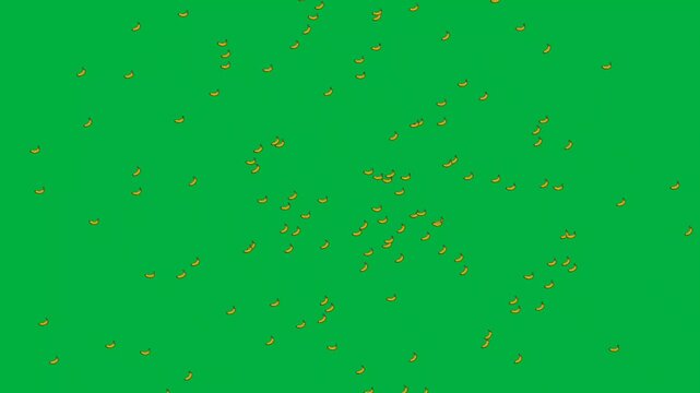 A transition animation of a banana moving across the screen, a green-screened banana, and a background. 