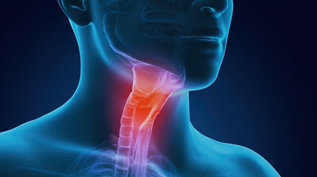 Medical illustration of Tonsillitis, an inflammatory condition affecting the tonsils at the back of the throat, usually caused by viral or bacterial infections such as streptococcus. 