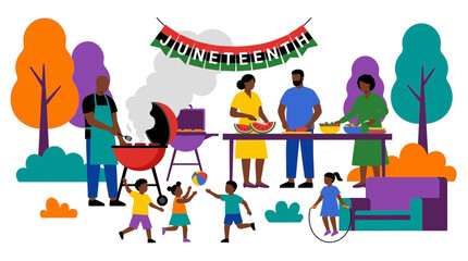 Fototapeta premium African American Family Celebrating Juneteenth BBQ Flat Illustration