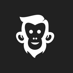 Obraz premium Minimalist White Monkey Head Vector Logo with Smiling Face Icon