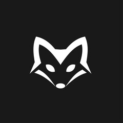 Fototapeta premium Minimalist White Fox Head Logo Design on Black Background, Modern Vector Illustration of a Stylized Wild Animal Face