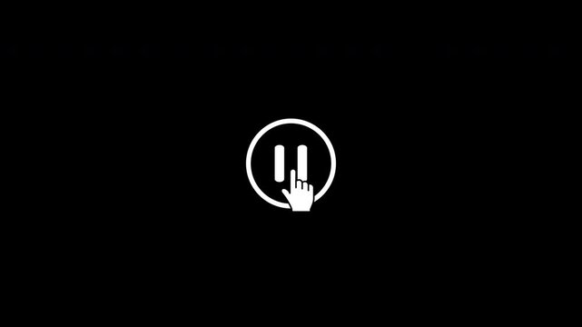 Play and pause button icon animation with mouse cursor clicking on black background, minimalist media player interface element for video production