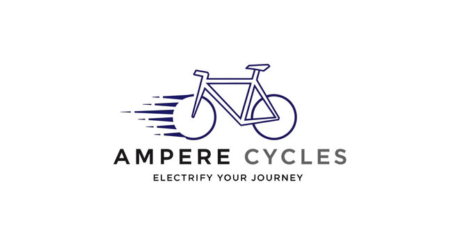 Ampere Cycles logo with electric bicycle.