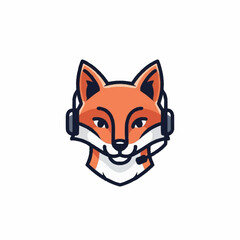 Fototapeta premium Cute Fox Wearing Headset with Microphone.