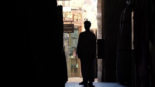 Cultural lifestyle moment with silhouette in old town