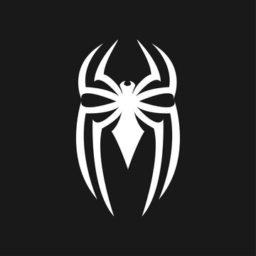 White Stylized Spider Venom Symbiote Logo on Black Background Vector Illustration
