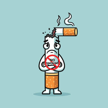 Cartoon man holding no smoking sign.