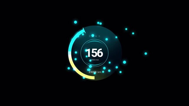 Futuristic Circular Data Metrics UI Animation with Glowing Particles, Digital Analytics Widget Overlay Loop