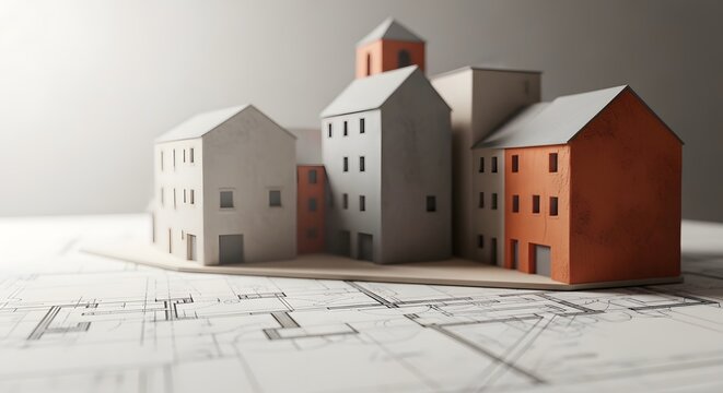 Minimalist papercraft townscape a charming architectural model in soft lighting