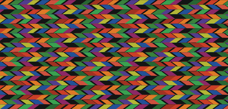 Seamless multicolor chevron herringbone arrow weave pattern vibrant tribal ethnic textile background bold colorful fabric design vector illustration boho zigzag decorative rainbow braid