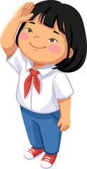 Fototapeta premium Young Vietnamese School Girl Character Saluting In White Shirt Illustration
