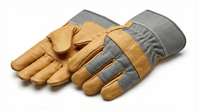 Durable leather and fabric work gloves for hand protection during manual labor and construction tasks, essential safety gear for various industrial and DIY projects on a white background