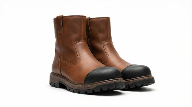 Rugged brown leather work boots with protective toe caps, designed for durability and comfort in challenging industrial and professional work environments