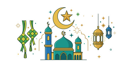 Mosque with crescent moon and stars. © Fauzi