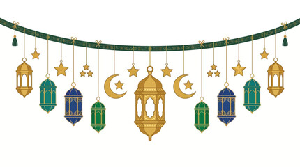 Ramadan lanterns and crescent moon. © Fauzi