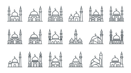Collection of mosque architecture line icons. © Fauzi