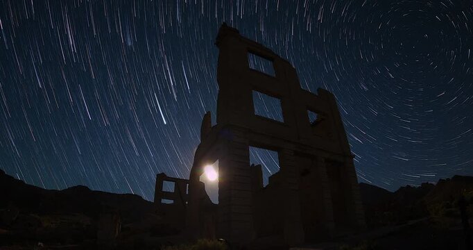 Rhyolite Ghost Town Abandoned Building Night Sky Star Trails Death Valley
