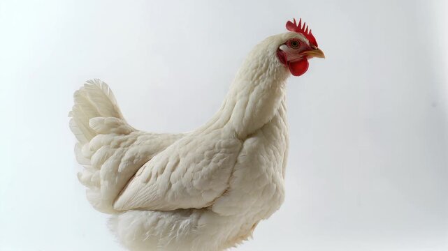 Healthy White Broiler Chicken Standing in Proud Profile Studio Shot Pose