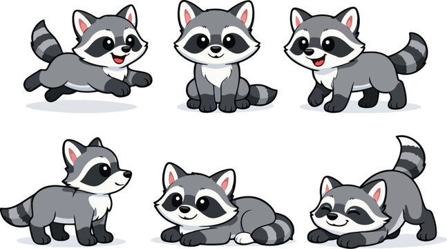 - Cute Cartoon Raccoon Vector Illustrations  Playful Wildlife Clipart in Sitting, Running, Standing Poses
