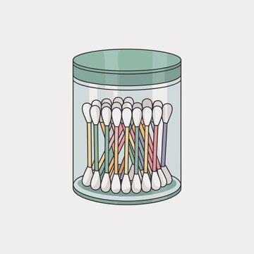 Clear Glass Jar Filled with Cotton Swabs for Personal Care