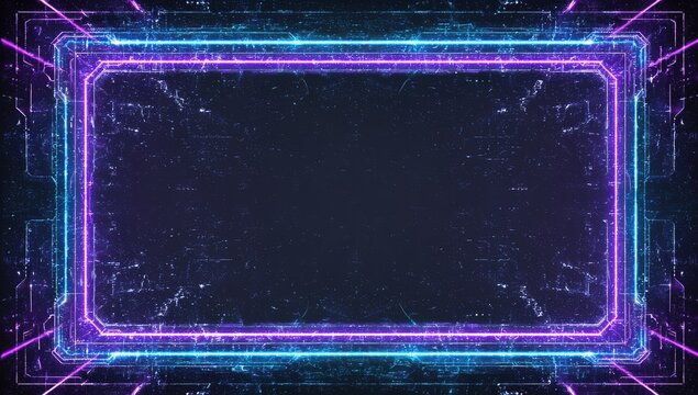 Futuristic Neon Frame with Digital Glitch Effects.