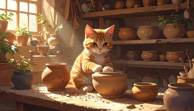 Cat pottery
