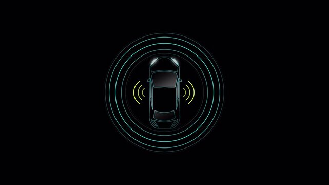 Futuristic Vehicle Sensor Radar HUD Animation with Proximity Detection, Smart Car Safety Interface Loop