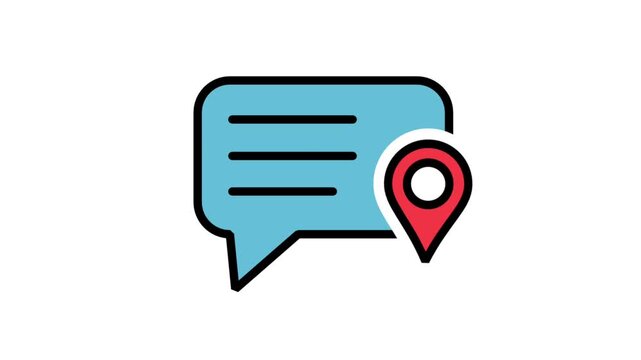 Animated speech bubble with location pin for medical facility finder, clinic map, and healthcare support.