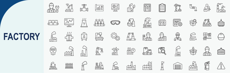 Fototapeta premium Factory and Industrial Manufacturing Line Icon Set for Engineering