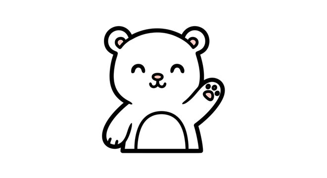 A cute bear waving its paw in a friendly manner indoors.