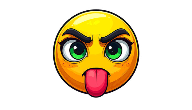 Playful emoji face with tongue out displayed as funny emotion expression icon in illustration style vector