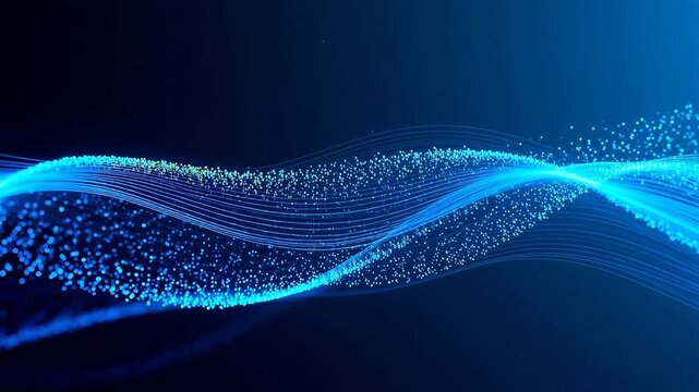Blue abstract wave with glowing particles