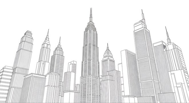 Skyscraper City Skyline Line Art