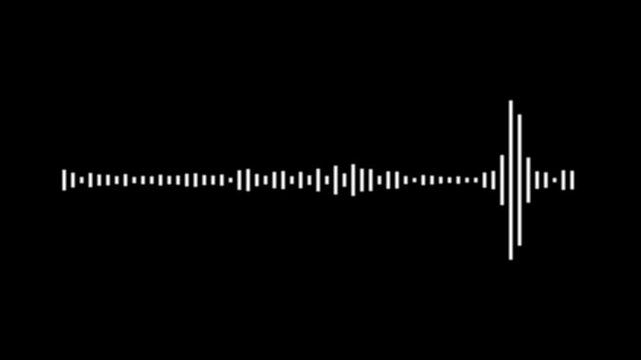 Abstract sound waveform animation, audio visualizer equalizer bars, white frequency waves, black background, digital music spectrum motion, seamless loop 4k