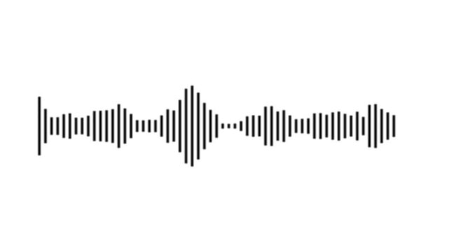 Audio visualizer waveform animation, white sound wave spectrum, music equalizer bars, black background, futuristic digital frequency motion, seamless loop 4k