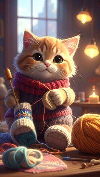 Kitten knitting