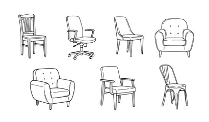 Doodle chair furniture collection outline sketch vector set isolated on white background © MD HAJIRUDDIN