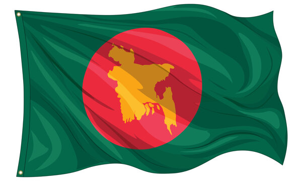 Waving Flag of Bangladesh 1971 with Map, Historical Independence Symbol Vector
