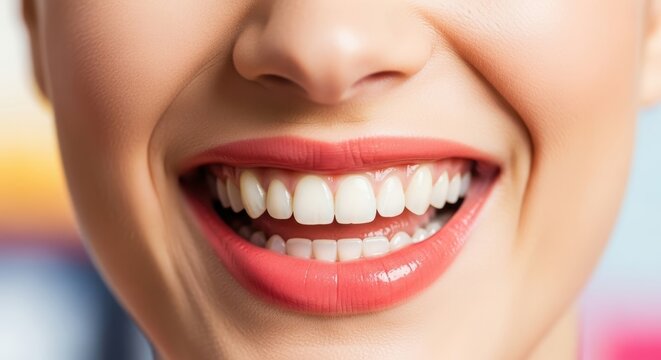 Smiling woman with healthy white teeth.
