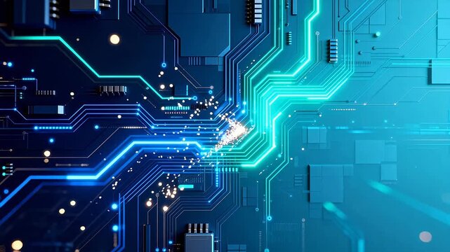 Circuit board with glowing lines