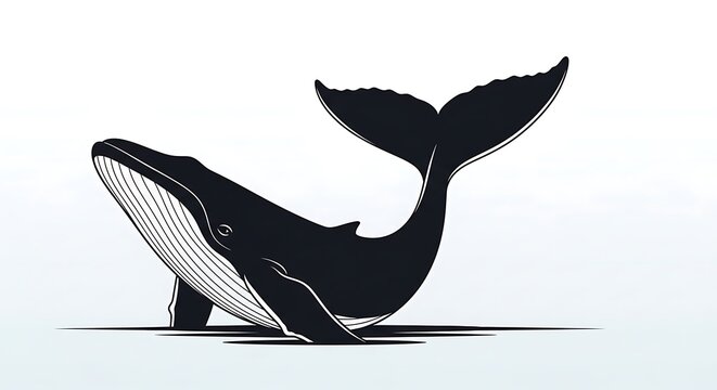 Black whale swimming in the ocean.